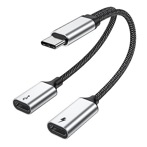 MOGOOD 60W USB C Splitter Cable, 2-in-1 USB-C Male to Dual USB-C Female Charge While Using Headphones,SSD,DAC,or Controller – Works with Steam Deck, Quest 3, iPad Pro, Samsung Galaxy, Pixel 7/8,Switch - color: Silver, size: 1pack