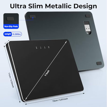 Wireless Trackpad for Windows 11/10 & Mac - Bluetooth & 2.4G Multi-Device Touchpad with 4-Finger Gestures, 7” Large Metal Surface, Physical Clicks, Type-C Fast Charging, 50H Battery, for PC Laptop Desktop