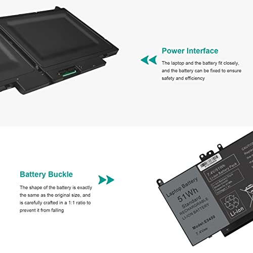 TREE.NB G5M10 Battery for Dell Latitude 14 E5450 5450 15 E5550 5550 12 E5250 5250 3150 3160 3550 Series, 15.6 inch, 0WYJC2 8V5GX R9XM WYJC2 1KY05 451-BBLN 451-BBLL 451-BBLK - size: 9.09x3.93x0.24inch G5M10