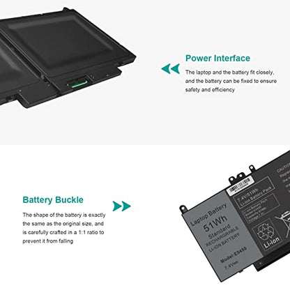 TREE.NB G5M10 Battery for Dell Latitude 14 E5450 5450 15 E5550 5550 12 E5250 5250 3150 3160 3550 Series, 15.6 inch, 0WYJC2 8V5GX R9XM WYJC2 1KY05 451-BBLN 451-BBLL 451-BBLK - size: 9.09x3.93x0.24inch G5M10