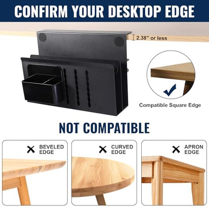 LUKETURE 2 Tier Desk Side Storage, No Drill Laptop Mount with Pen Holder | Fits Flat Edge Desks 0.3 to 2.8 Inches,Secure Grip on Wood, Glass, or Metal Surfaces Without Slipping - color: Black(2 Tie)