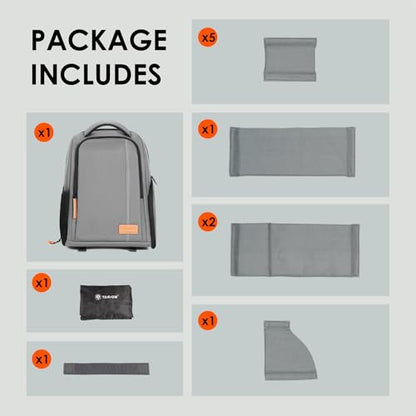TARION Camera Backpack for Photographers Compact 15L, TB04 Grey | 15 Inch Laptop Compartment, Side Access Quick Draw, Anti-theft Hidden Pocket, Tripod Holder, Rain Cover, Travel-Friendly - color: Grey