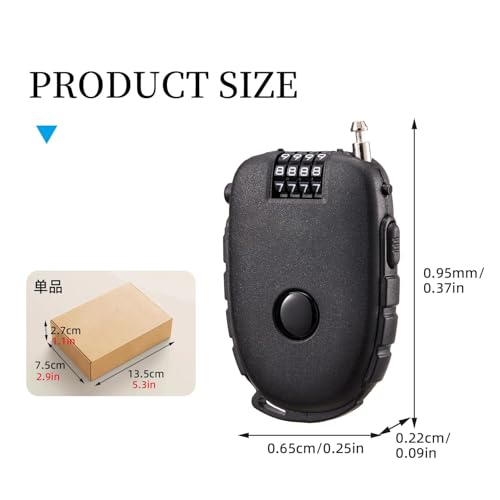 Retractable Cable Lock 27.5 in Cable Compact with Length Control Button Helmet Lock Skateboard Locks for Sports Gear Urban Commuting Scooter Security - color: Black
