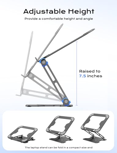 JCZT Adjustable Laptop Stand for Desk, Metal Foldable Laptop Riser, Portable Laptop Holder Mount, Ventilated Cooling Notebook Stand for MacBook Air Pro, All 10-16'' Notebooks Laptops Black - color: Black