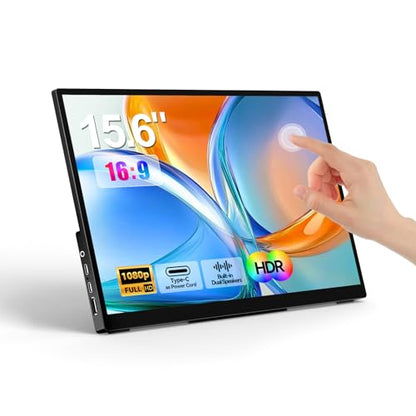 Portable Monitor Touchscreen 15.6" 1080P FHD IPS, 10-Point Touch Travel Gaming Display with Dual Speakers & Kickstand, USB-C HDMI External Screen for Laptop, PS5, Switch (1080P Touch, 15.6Inch) - size: 15.6 inches, style: 1080P Touch