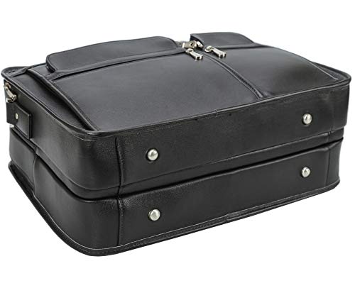 Men's Full Grain Leather Briefcase Large 17 Inch Business Travel Laptop Messenger Bag Tote with YKK Metal Zippers - color: Black