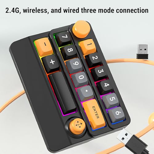 Asixxsix Number Pad, RGB 15 Keys Hot Swappable Wireless Numeric Keypad Macro Programmable Rechargeable Number Keypad with 3 Mode USB C 2.4G Bluetooth for Laptop Desktop Computer PC (Yellow Black Blue) - color: Yellow Black Blue