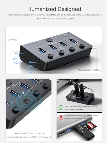 USB 3.0 Switch for USB A & C Devices - Aluminum Alloy USB Switch, Independent Port Control for Mouse, Keyboard, Printer - USB Switcher 2 Computers