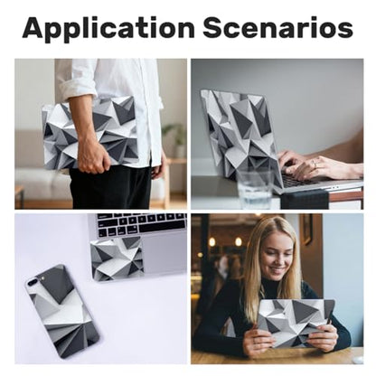 3Pcs White Geometric Laptop Skin Sticker Universal Removable Vinyl Stickers Fits for 12.1 13 14 15.6 16 Inch Waterproof Notebook Decal Cover Gift - color: white and silver