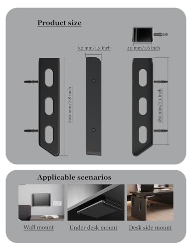 Universal Laptop Wall Mount or Under Desk Mount Holder, Black | Fit for Macbook, Keyboard, Surface, Router, Modems and More Small Devices Up to 40mm/1.57in Thick, Fixed by Screw or Adhesive