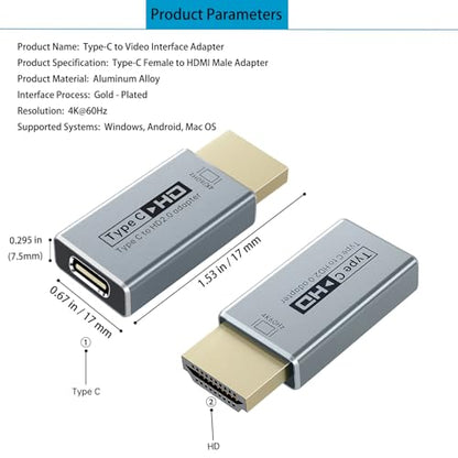USB-C Female to HDMI Male Adapter 4K 60Hz, Uni-Directional Video Converter for Thunderbolt 3/4/5, Compatible with MacBook Pro/Air, iPhone 17, iPad Pro, Dell XPS, Galaxy S23-S28