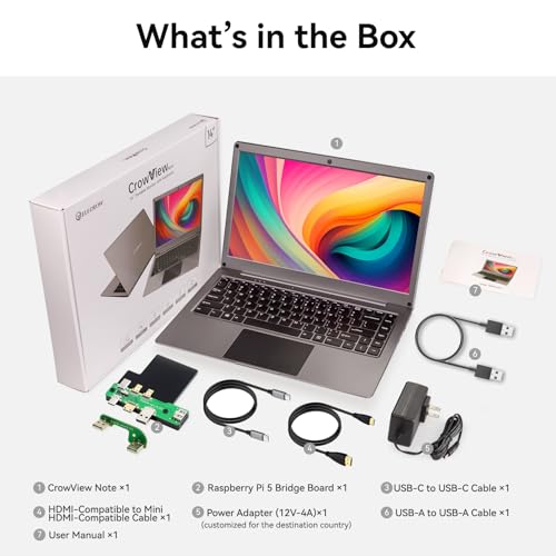 ELECROW Portable Monitor with Keyboard, 14 Inch Lapdock Display with Built-in Battery & RPi5 Adapter, 1080P FHD IPS USB C Computer Monitors Compatible with Raspberry Pi, PC, Phone, Mac, Game Console