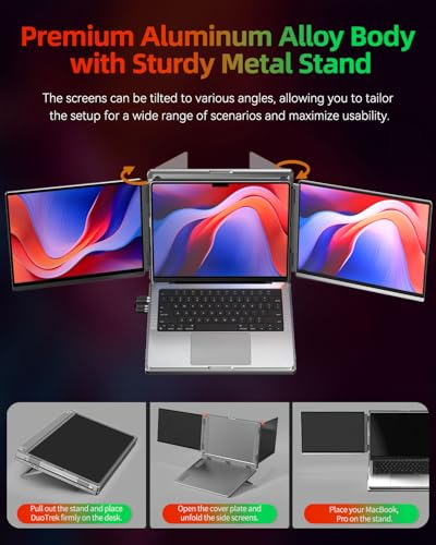 Intehill 4K Laptop Screen Extender, 13.4" Dual Screen Monitor for Laptop, 3840x2400 Anti-Glare Portable IGZO Display, 100% sRGB 500 Nits Brightness Foldable Plug-Play Portable Travel Monitor, LR13U | 3840x2400 Dual Screen Monitor for Laptop, 100% sRGB 500