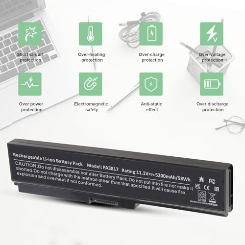 PA3817U-1BRS Battery for Toshiba Satellite L755 C655 M645 L750P L600 L675 L675D L700 L745 L750D L755D M640 P745 Series, Fit PA3818u-1BRS PA3819U-1BRS - size: 7.36x1.75x1.27inch PA3817