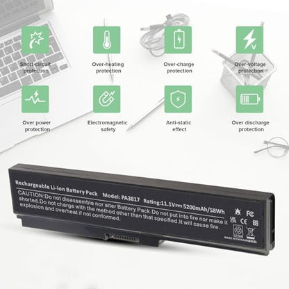PA3817U-1BRS Battery for Toshiba Satellite L755 C655 M645 L750P L600 L675 L675D L700 L745 L750D L755D M640 P745 Series, Fit PA3818u-1BRS PA3819U-1BRS - size: 7.36x1.75x1.27inch PA3817