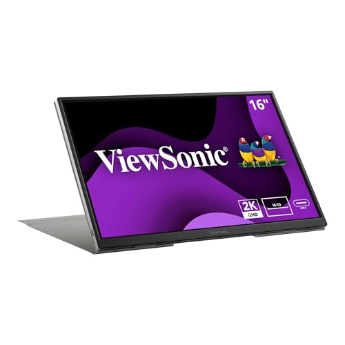 ViewSonic VG1656-2K 16 Inch 1600p Portable Monitor, WQXGA IPS for Improved Workflows and Second Screen Productivity, Built-in Stand, 65W USB-C, mini HDMI, and Smart Cover Inputs - style: 2560 x 1600
