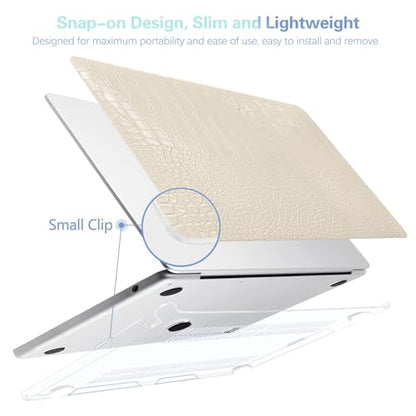 Crocodile Case for MacBook Air 13 inch, Logo Cutout - Luxury Texture Aligator Skin Snakeskin PU Leather Hardshell Case & Keyboard Cover, Almond Beige - color: ## Beige Crocodile