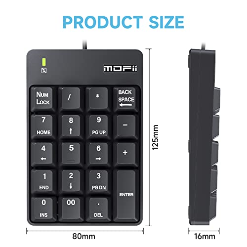 MOFII Number Pad - Black Wired Numeric Keypad Silent 19 Keys USB Numpad, Portable Financial Accounting Keyboard 10 Key for Laptop/Computer/PC/Notebook/Surface Pro - color: Black-A