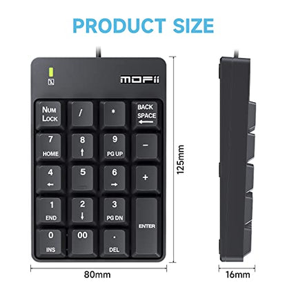 MOFII Number Pad - Black Wired Numeric Keypad Silent 19 Keys USB Numpad, Portable Financial Accounting Keyboard 10 Key for Laptop/Computer/PC/Notebook/Surface Pro - color: Black-A