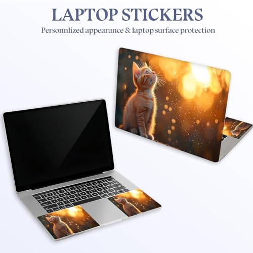 Universal Laptop Skin Sticker Decal,15.6 Inch Laptop Vinyl Cover for 13" 14" 15.6" Laptop,Scratch-Resistant Waterproof Protector Wrap,Reusable with Wrist Pads,Golden Cat Sunset Gaze - color: Golden Cat Sunset Gaze