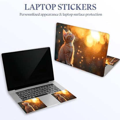 Universal Laptop Skin Sticker Decal,15.6 Inch Laptop Vinyl Cover for 13" 14" 15.6" Laptop,Scratch-Resistant Waterproof Protector Wrap,Reusable with Wrist Pads,Golden Cat Sunset Gaze - color: Golden Cat Sunset Gaze