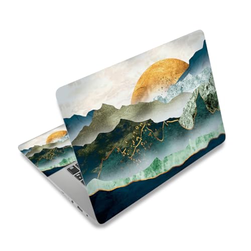 Removable Reusable Laptop Skin Sticker Decal Cover, (2 Wrist Pad Included) | 11.6”12" 13" 13.3" 14" 15" 15.4" 15.6" Laptop Netbook Skin Sticker Cover Art Notebook Protector , Green Mountain & Sun - color: Green Mountain & Sun