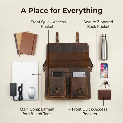 cuero Retro Brown Laptop Messenger Bag Office Briefcase Crossbody Travel Bag For Men And Women Bag Office Laptop Bag - size: 16 inch