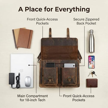 cuero Retro Brown Laptop Messenger Bag Office Briefcase Crossbody Travel Bag For Men And Women Bag Office Laptop Bag - size: 16 inch
