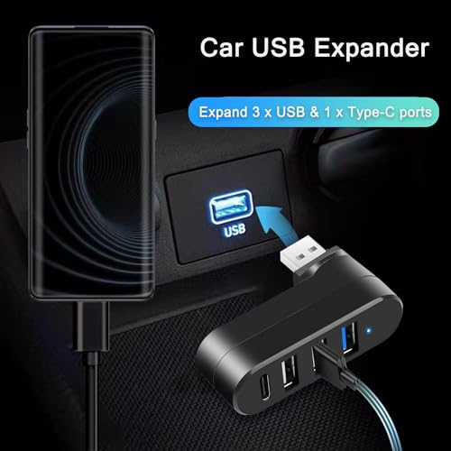 4-Port USB 3.0 Hub [90°/180° Degree Rotatable], USB Splitter with PD-in 5W USB C Port, USB Extender for Laptop, Car, iMac, MacBook Air, MacBook Pro, and More