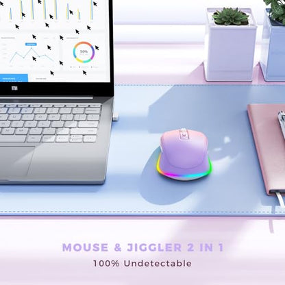 PEIOUS Wireless Mouse Jiggler - Keep Computers Awake, Purple to Pink | Rechargeable LED Mouse, Silent Clicks, Adjustable DPI and Random Movement Keep Computers Awake for Laptop/PC/Mac - color: Purple to Pink