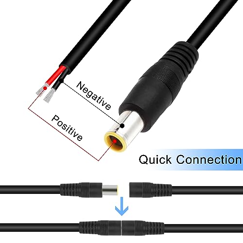 DC7909 Power Pigtails Cable, 12V DC 8mm Male Plug to Bare Wire Open End Power Supply Repair Replacement Barrel Connector Cord, 16AWG DC 7.9 x 5.5mm for Solar Cell Laptop Camera, 4 Pcs