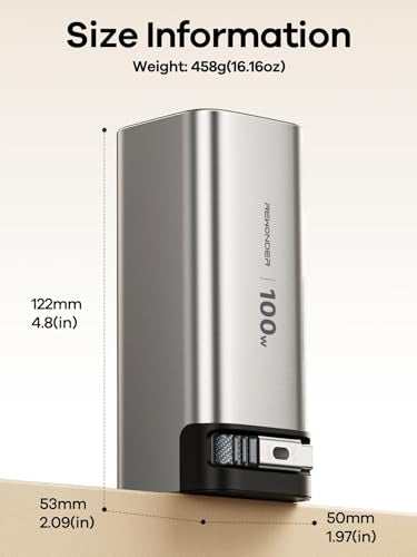 REWONDER 100W Power Bank Fast Charging 20000mAh with Built-in Retractable USB-C Cable, Portable Charger for MacBook Laptop, iPhone 17/16 Series, Samsung, TSA Approved for Air Travel - color: Silver