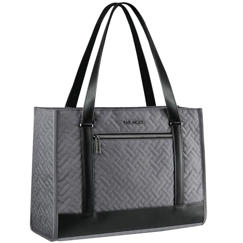 EMPSIGN Laptop Tote Bag for Women 16 Inch, Stylish Computer Shoulder Tote Bag for Work, Large Capacity Quilted Laptop Briefcase, Waterproof Women Business Office Bag, Quilted Grey - color: Quilted Dark Grey