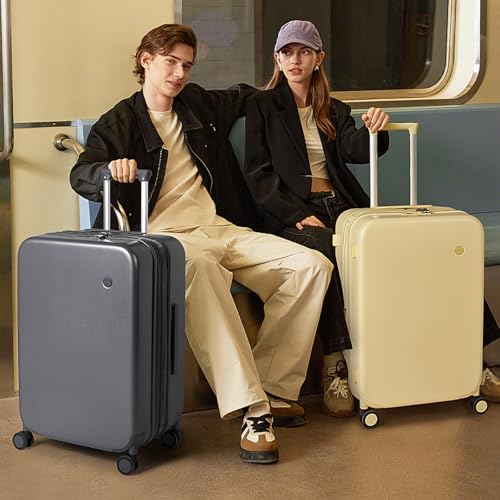 mixi 24 Inch Large Expandable Checked Luggage Suitcase with Spinner Wheels, Hardside Rolling Travel Suitcase PC with TSA Lock, Lark Yellow - color: Lark Yellow, size: 24in Expandable