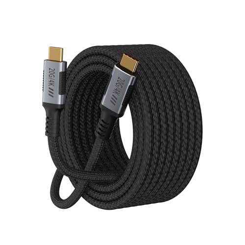 20FT Long USB C 3.2 Gen 2x2 Cable Compatible with Thunderbolt 3 Cable,USBC Data Transfer 20Gbps,Type C 100W Fast Charging,USB-C 4K@120Hz Video Output for Monitor,Display,SSD,Docking,Hub. - size: 20FT