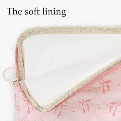 Cute Bow Puffy Laptop Sleeve 13-15 Inch Cute Quilted Laptop Protective Case Padded Bow Computer Sleeve for MacBook - color: bow Pink, size: 13inch