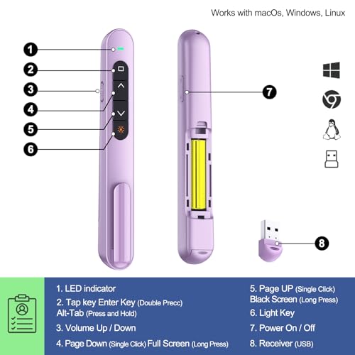 QUI Presenter Clicker Bundle | BK600 Slim-Shaped USB A Purple & BQ100 Remote-Shaped USB A Blue