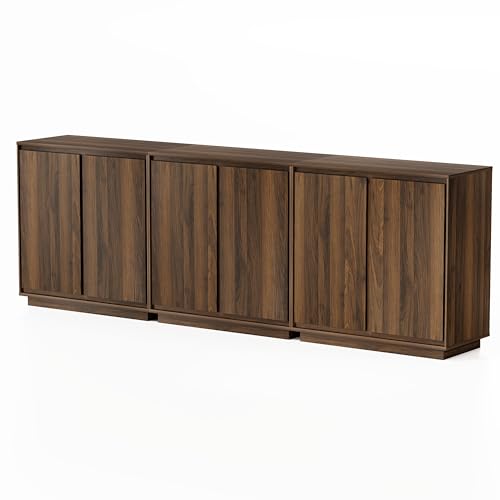 EYYTHUNG Buffet Storage Cabinet Set of 3, Sideboard Accent Cabinet with Adjustable Shelves and Handless Design, Credenza, Console Table for Living Room, Brown - color: Brown, size: 3 PCS