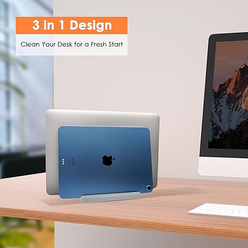 Vertical Laptop Stand, ABS Plastic, Adjustable Dock up to 15 inch PC Desk Space Saver for MacBook/Surface/iPad/mini PC (Space Grey) - color: Space Grey