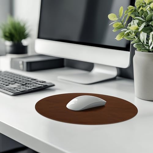 PU Leather Mouse Pad with Stitched Edge, Micro-Fiber Base, Non-Slip Waterproof for Computers, Laptop - Round 9 x 9 Inch (Dark Caramel Brown) - color: Dark Caramel Brown, size: 9L x 9W inches
