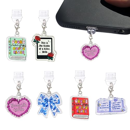 6PCS Charms for E-Reader, About Reading Theme Dust Plug Charm Compatible with Type C Charging Port, Gift for Book Lover Readers Men Women Students, Accessories for E-Reader - color: Style-C