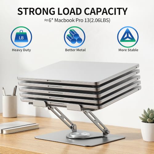ALASHI Laptop Stand for Desk with 360° Rotating Base, Multi-Angle Adjustable Laptop Stands, Foldable Laptop Riser Compatible with 10 to 17 Inches PC Computer, Silver - color: B-Silver