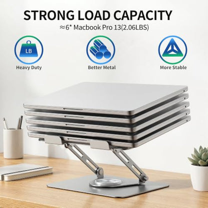ALASHI Laptop Stand for Desk with 360° Rotating Base, Multi-Angle Adjustable Laptop Stands, Foldable Laptop Riser Compatible with 10 to 17 Inches PC Computer, Silver - color: B-Silver