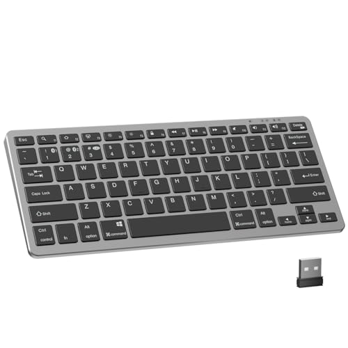 kenke Wireless Keyboard 2.4GHz / Bluetooth 1.0/2.0, 78 Key, Silvery Black | Low Profile & Lightweight, Long Battery Life, for Computer, Laptop, PC, Chromebook, Windows, USB C Rechargeable, Quiet Typing