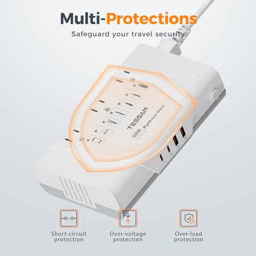 TESSAN 600W Pure Sine Wave 220V to 110V Voltage Converter US to Europe | Universal Travel Adapter, 4 USB Ports, PD 35W QC 30W, EU/UK/AU/IT/India Plug Power Converters, Step Down Transformer