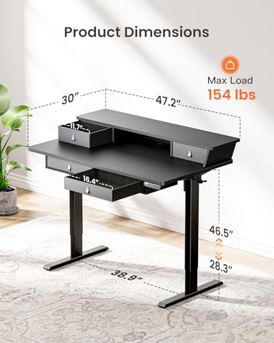 ErGear 55 X 30 Inch Electric Standing Desk with 4 Drawers, Height Adjustable Desk with Storage, C-Clamp Mount Compatible, Home Office Table with Cable Management Tray, Black - color: Black, size: 55 X 30 Inch