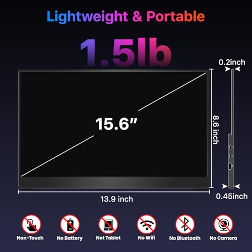 kksmart Portable Monitor 15.6 inch 4K UHD 145% sRGB 60Hz, Travel Monitor for Laptop MacBook Surface PC Xbox PS5, HDMI USB-C VESA Compatible Built-in Speaker - size: 15.6inch