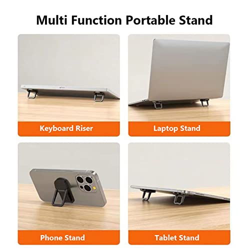 2PCS Zinc Alloy Mini Foldable Laptop Stand, Portable Computer Keyboard Riser with 2 Adjustable Angles, Self-Adhesive Invisible Notebook Stand and Keyboard Lift for Desk (Black)
