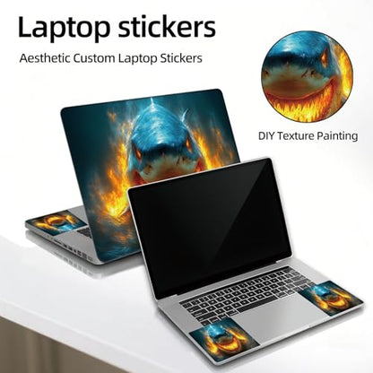 Universal Laptop Skin Sticker Decal, 12"-15.6" Aesthetic Vinyl Wrap, Shark Fire Water Attack Waterproof Notebook Cover Art Protector for MacBook HP Dell Lenovo, Fits 13" 14" 15" 15.6" - color: Shark Fire Water Attack
