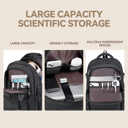 Travel Laptop Backpack, Waterproof 15.6 Inch Computer Work Lightweight Packback Bag for Men Women College Gift, Black (Black)